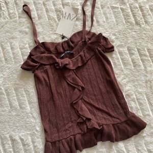 Zara Brown Ruffled Top
